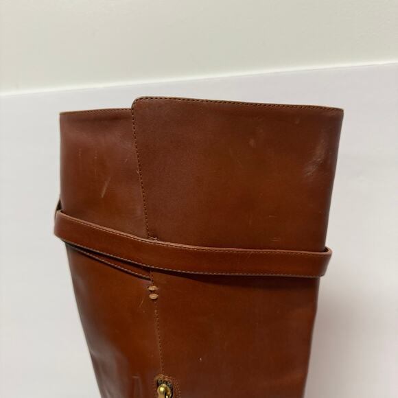 FENDI Women’s Cognac Brown Leather New High Heeled Boots Size 39 8.5 Gold Buckle - Picture 6 of 13